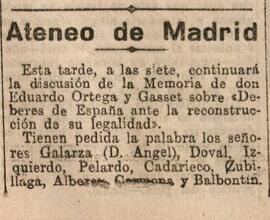 1930-07-16. Continúa la discusión de la Memoria de Eduardo Ortega y Gasset . El Liberal (Madrid)