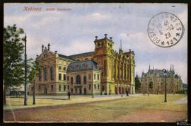 Tarjeta postal circulada a color del Festhalle de Coblenza remitida por correo militar a la Madmo...