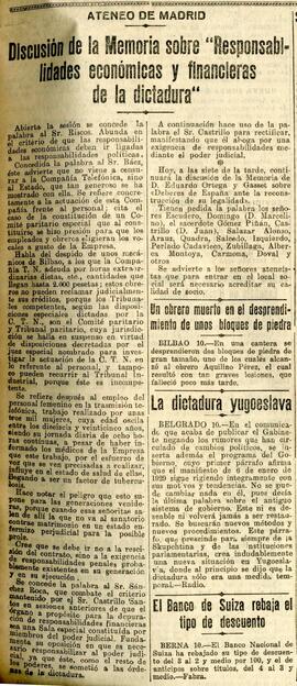 1930-07-11. Extracto de la discusión sobre responsabilidades económicas de la dictadura . El Libe...