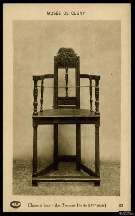 Tarjeta postal de silla con brazos francesa del siglo XVI en el Musée de Cluny o Museo Nacional d...