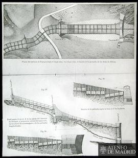 Torrente de Bourget. Planta; perfil de la planta y proyección vertical del zampeado, de los muros...