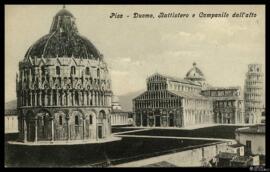 Tarjeta postal de vista general del Baptisterio, la Catedral de Santa María Asunta de Pisa y su C...