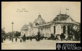 Tarjeta postal de vista exterior del Petit Palais, hoy Museo de Bellas Artes de la Villa de París