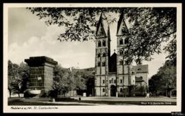 Tarjeta postal de vista exterior de la St. Castorkirche en Coblenza, fotografía y edición del Ver...