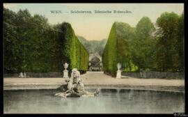 Tarjeta postal a color de la Römische Ruineallee en los jardines del Palacio de Schönbrunn en Vie...