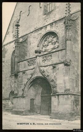 Tarjeta postal de vista exterior de la entrada a la Stadtkirche en Bad Wimpfen editada por el Ver...