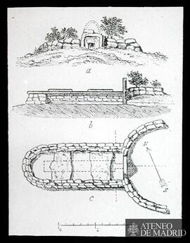 Cerdeña. Vista general, sección y planta de la Tumba de Los Gigantes