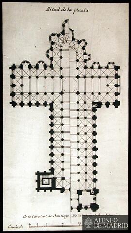 Plantas y secciones de la Catedral de Santiago de Compostela e Iglesia de San Saturnino