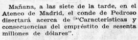 1931-04-08. Anuncio de conferencia del conde de Pedroso. Ahora (Madrid)