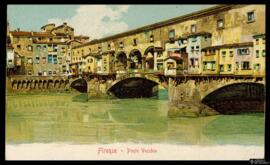 Tarjeta postal a color del Ponte Vecchio de Florencia editada por Ferdinando Gobbato en Venecia