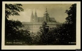 Tarjeta postal de vista panorámica del distrito de Hradčany en Karlovy Vary editada por Foto-Fon ...