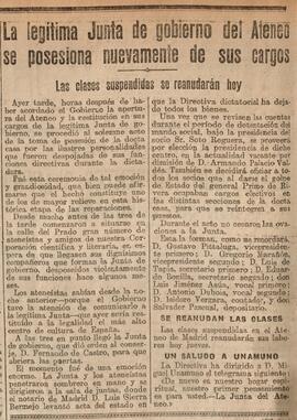 1930-02-13. La legítima Junta de Gobierno del Ateneo se posesiona nuevamente de sus cargos. El Li...