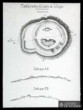 
Planta y cortes del Castro de Céltigos de  Ortigueira (La Coruña).
