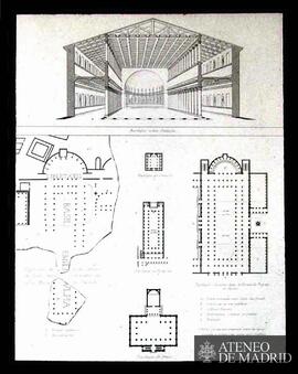 Roma. Plantas y sección de basílicas ("Basilique selon Palladio", "Basilique a tri...