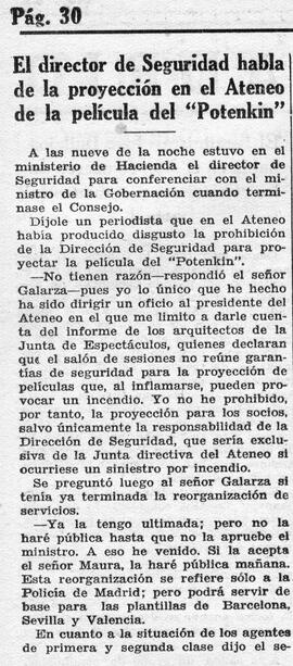 1931-06-12. Prohibición de la proyección de la película "El acorazado Potemkin". Ahora ...