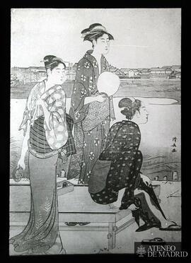 
Kiyonaga, Tori: Estampa japonesa "Tomando el fresco"
