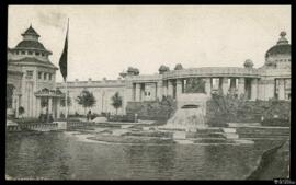 Tarjeta postal circulada oficial de la Exposición Internacional de Gante de 1913 con imagen del C...