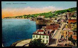 Tarjeta postal a color de vista panorámica del barrio de Posillipo de Nápoles editada por Ditta R...