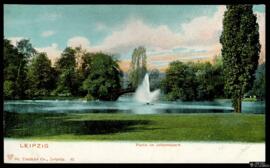 Tarjeta postal a color del Johannapark en Leipzig editado por Dr. Trenkler Co. en la misma ciudad