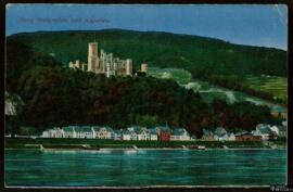 Tarjeta postal de vista panorámica del Palacio de Stolzenfels y capillas