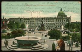 Tarjeta postal circulada a color del Antiguo Palacio Real y el Lustgarten de Berlín