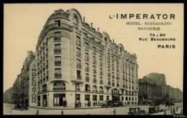 Tarjeta postal de vista exterior del Hôtel L’Imperator situado en la rue Beaubourg, 70-80, de París