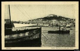 Tarjeta postal de vista panorámica del Castel Sant'Elmo desde el Puerto de Nápoles editada por Di...