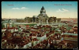 Tarjeta postal a color de vista panorámica del Palacio de la Justicia de Bruselas editada por Cl....