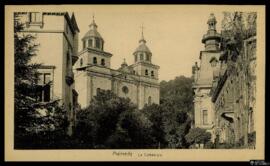 Tarjeta postal de vista exterior de la Catedral de Malmedy editada por Xavier Delpütz en la misma...