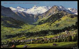 Tarjeta postal a color de vista panorámica de las coumuna de Adelboden en el cantón de Berna y la...