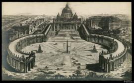 Tarjeta postal de vista panorámica de la Plaza y la Basílica de San Pedro en Roma editada por Ern...