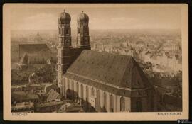 Tarjeta postal de vista exterior de la Frauenkirche en Múnich