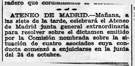 1931-11-11. Convocatoria a Junta general extraordinaria, sobre la conducta de cuatro asociados. A...