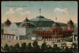 Tarjeta postal de vista exterior del Festhalle de Frankfurt editada por el M. Jacobs Postkarten-V...
