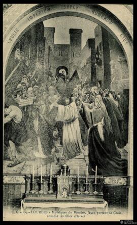 Tarjeta postal del mosaico de Jesús portando la cruz en la Basílica del Rosario de Lourdes editad...