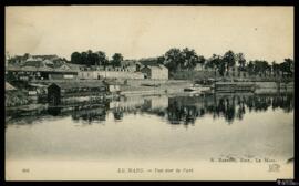 Tarjeta postal de vista panorámica de Le Mans desde el Puerto editada por R. Barbier para Neurdei...