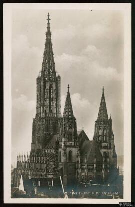 Tarjeta postal de la vista oeste de la iglesia Münster zu Ulm