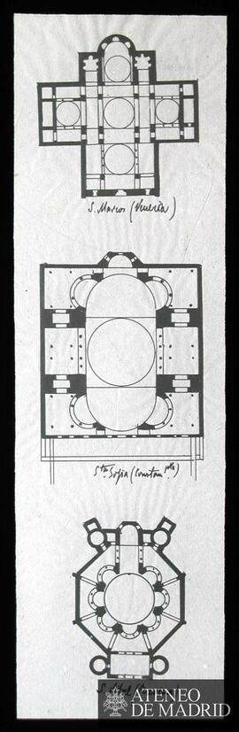 Plantas de iglesias bizantinas (San Marcos, en Venecia; Santa Sofía, en Constantinopla; y San Vit...