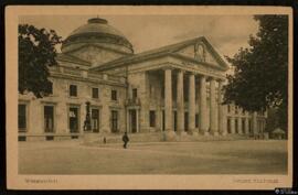 Tarjeta postal de vista exterior del balneario Neues Kurhaus en Wiesbaden