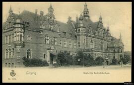 Tarjeta postal de vista exterior de la Deutsches Buchändlerhaus en Leipzig editada por el Verlag ...