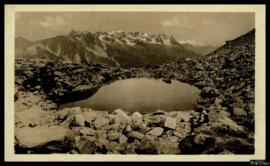 Tarjeta postal de vista del paisaje del lago Plan de l'Aiguille en Chamonix-Mont-Blanc editada po...