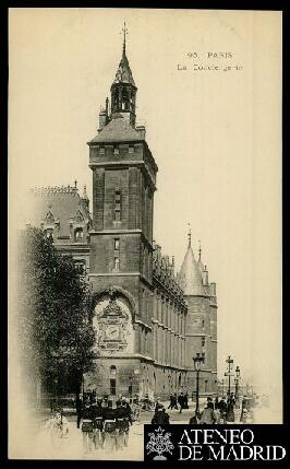 Tarjeta postal de vista exterior de la Torre del Reloj o Tour de l´Horloge del Palacio de la Conc...