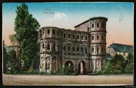 Tarjeta postal pintada a color de la Porta Nigra de Trier