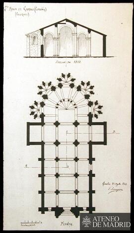 Planta y sección de la iglesia de Santa María de Cambre (La Coruña). (Dibujo de Vicente Lampérez ...