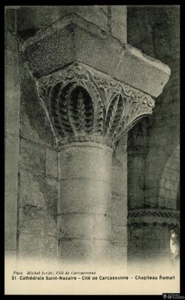 Tarjeta postal de vista de detalle de capitel romano en la Catedral Basilique Saint-Nazaire-et-Sa...