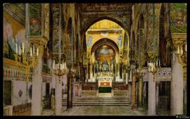 Tarjeta postal policromada de vista interior de la Capilla Palatina del Palacio Real o Palazzo de...