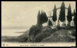 Tarjeta postal de vista exterior de la Parroquia de Gaino junto al Lago di Garda editada por Brun...