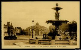 Tarjeta postal de la Fontaine Argence y el Circo de Troyes editada por G. Artaud en la Avenue de ...