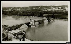 Tarjeta postal de vista panorámica del Pont St-Bénézet y la Chapelle Saint Nicolas en Aviñón edit...