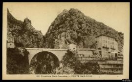 Tarjeta postal circulada de vista panorámica del puente ferroviario Ponte San-Luigi de Grimaldi d...